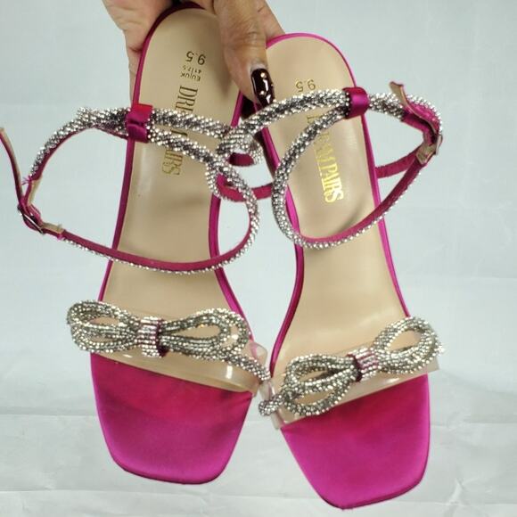 Dream Pairs Fuchsia Open Toe Heels Crystal Bow Ankle Strap – Size 9.5 - Picture 2 of 7